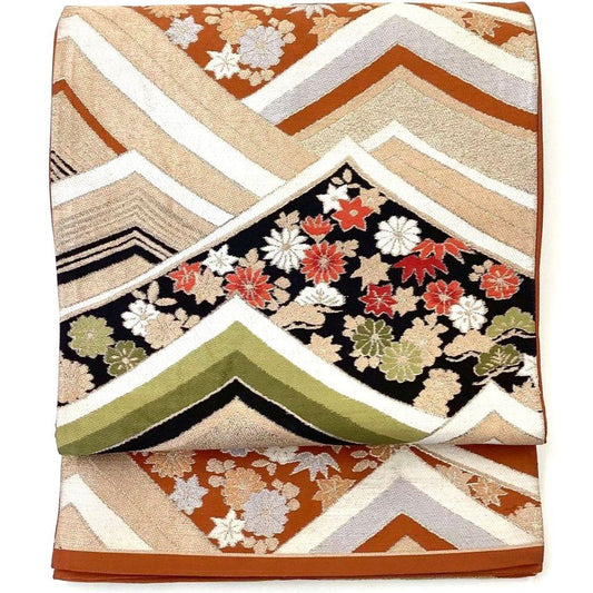 4744# Japanese Vintage Fukuro Obi Belt Kimono Fabric Silk Traditional Orange