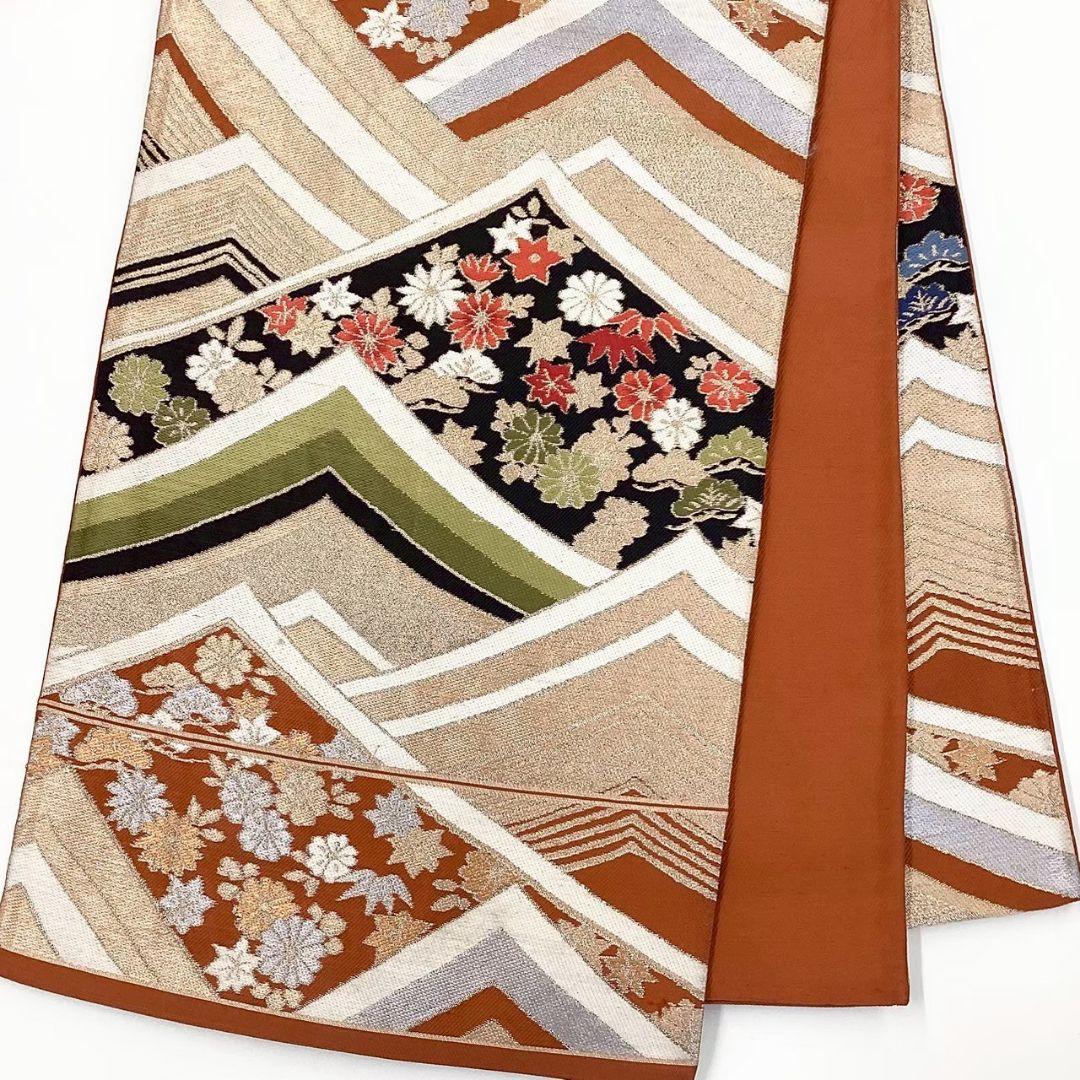4744# Japanese Vintage Fukuro Obi Belt Kimono Fabric Silk Traditional Orange