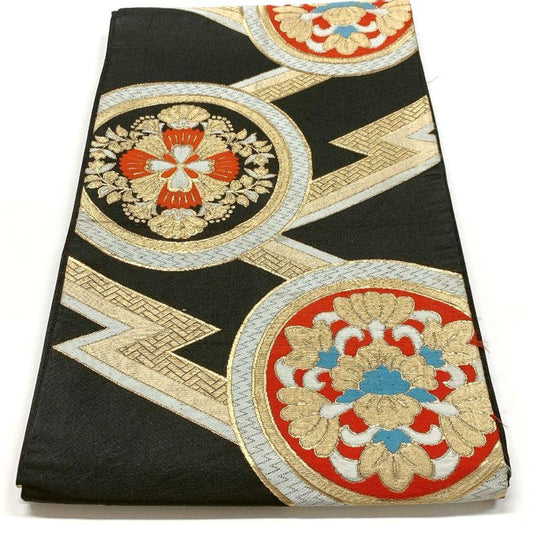 5047# Japanese Vintage Fukuro Obi Belt Kimono Fabric Silk Traditional Black