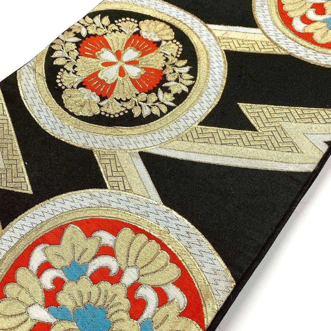 5047# Japanese Vintage Fukuro Obi Belt Kimono Fabric Silk Traditional Black