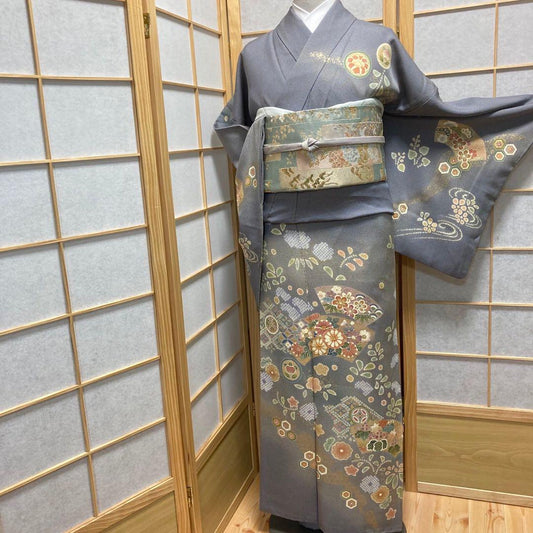 2898# Japanese Kimono Vintage Womens Silk Fabric Robe Kimono only sold