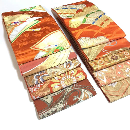6098# Japanese Vintage Bundle 10pcs Set Bulk Obi Belt Kimono Pure Silk Wholesale