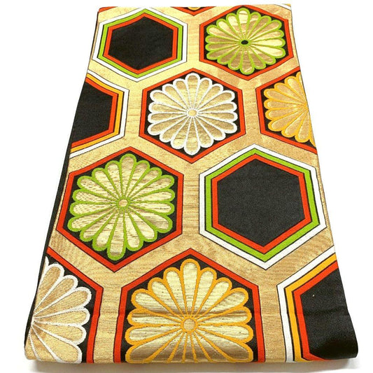 4159# Japanese Vintage Fukuro Obi Belt Kimono Fabric Silk Traditional Black