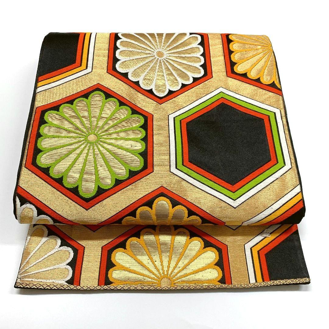 4159# Japanese Vintage Fukuro Obi Belt Kimono Fabric Silk Traditional Black