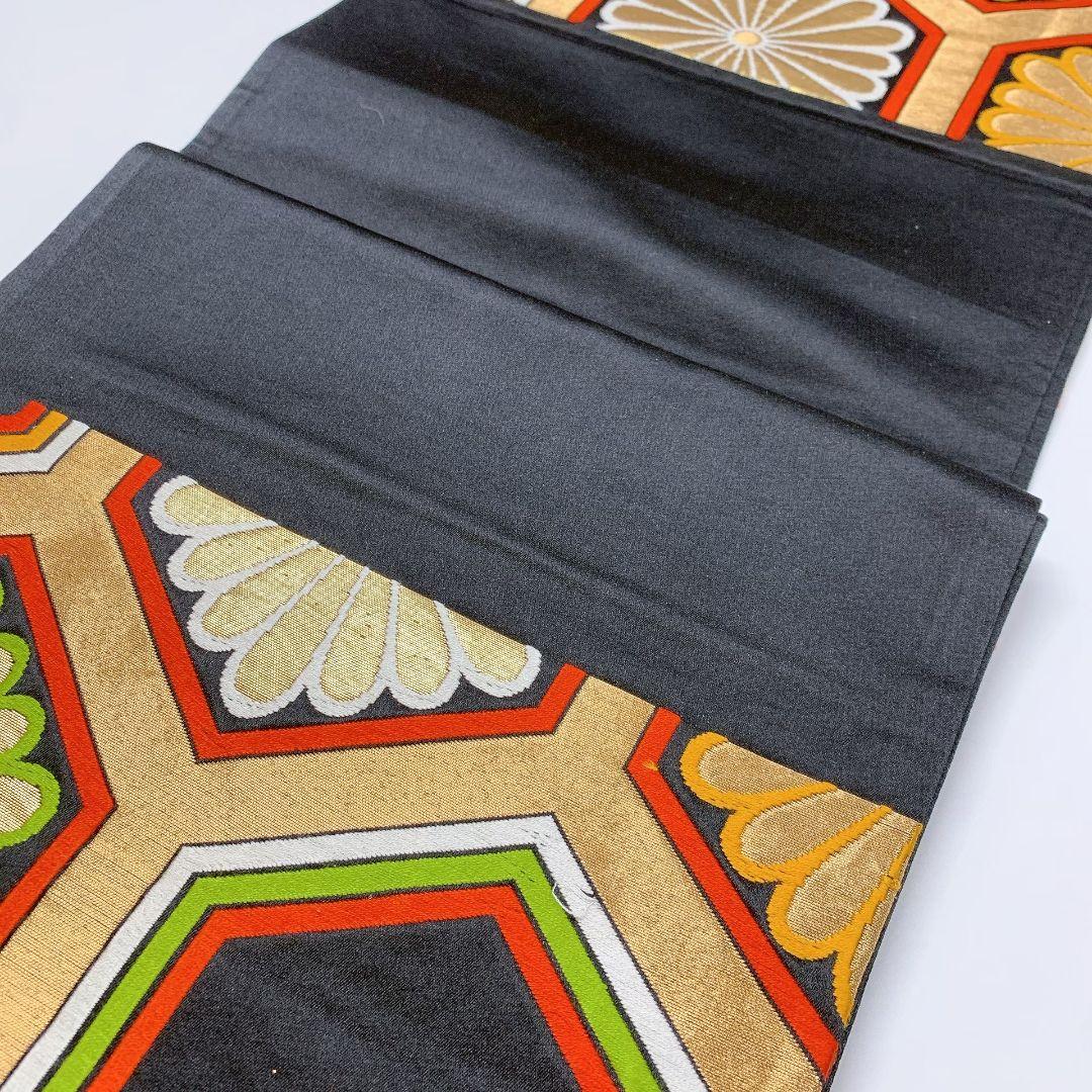 4159# Japanese Vintage Fukuro Obi Belt Kimono Fabric Silk Traditional Black