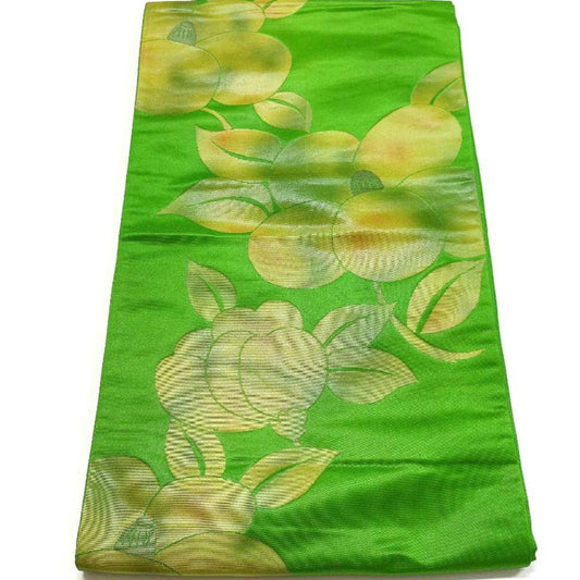3799# Japanese Vintage Fukuro Obi Belt Kimono Fabric Silk Traditional Green