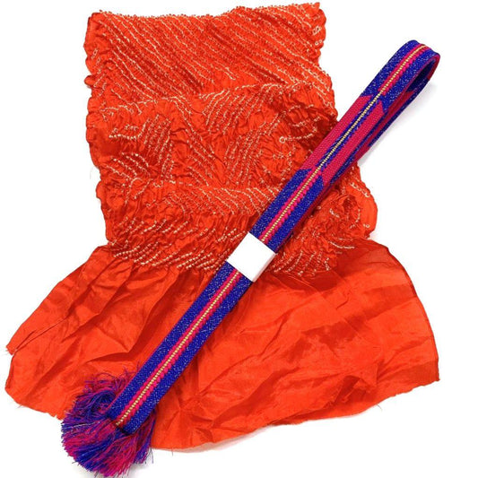 3889# Japanese Kimono Accessory Obiage and Obijime 2-piece Set Silk Shibori