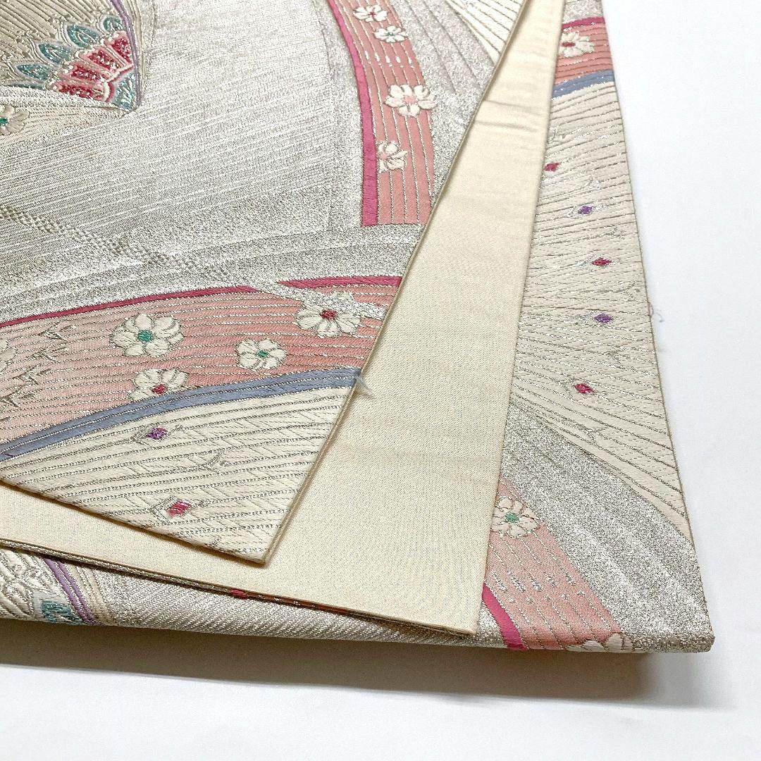 4152# Japanese Vintage Fukuro Obi Belt Kimono Fabric Silk Traditional Silver