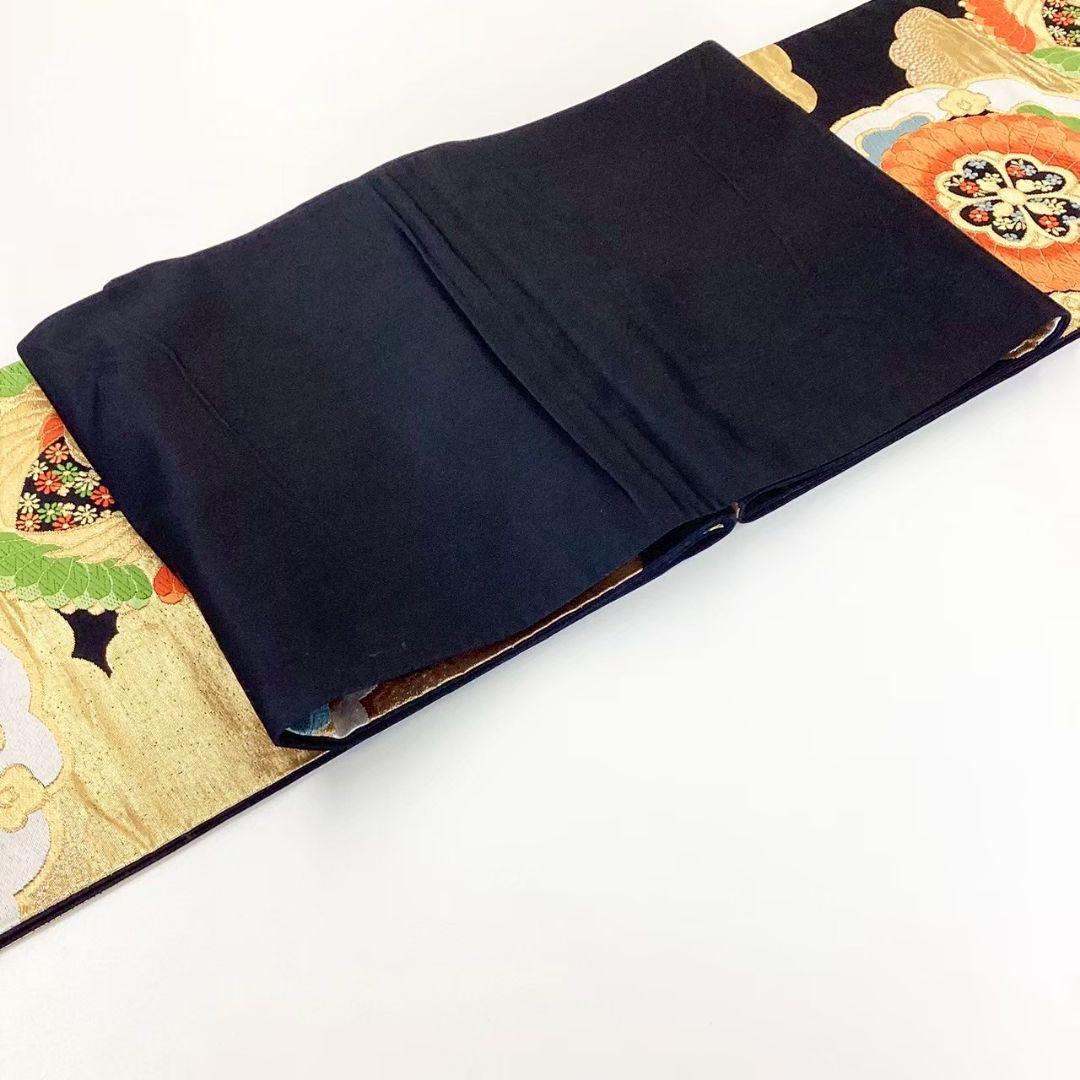 4726# Japanese Vintage Fukuro Obi Belt Kimono Fabric Silk Traditional Black