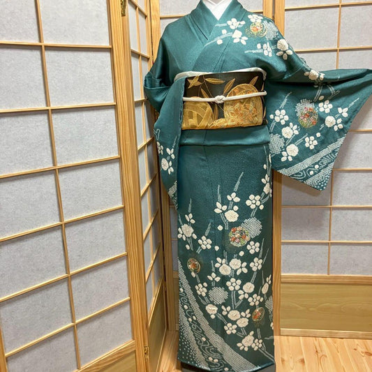 5451# Japanese Kimono Vintage Womens Silk Fabric Robe Kimono only sold Shibori