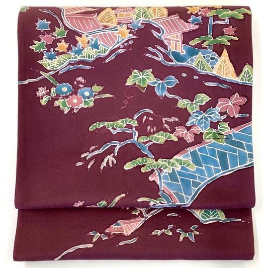 4746# Japanese Vintage Fukuro Obi Belt Kimono Fabric Silk Traditional Purple