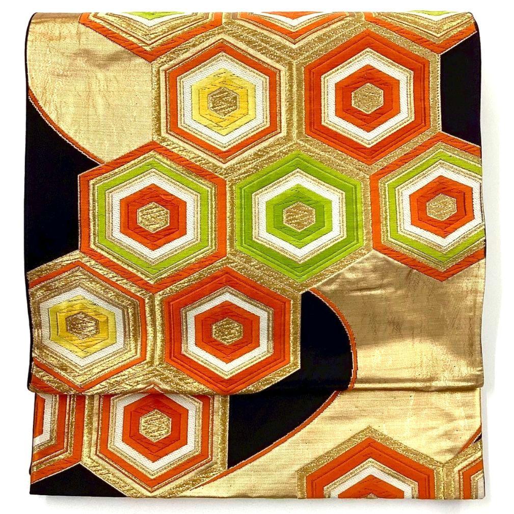 4970# Japanese Vintage Fukuro Obi Belt Kimono Fabric Silk Traditional Black