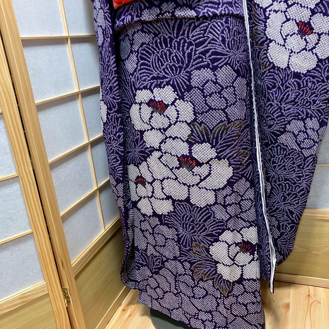 4357# Japanese Vintage Furisode Kimono Obi Obijime Obiage 4-Piece Set Silk Robe