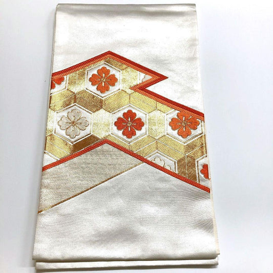 2735# Japanese Vintage Fukuro Obi Belt Kimono Fabric Silk Traditional Embroidery