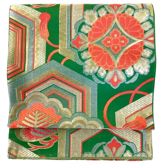4756# Japanese Vintage Fukuro Obi Belt Kimono Fabric Silk Traditional Embroidery