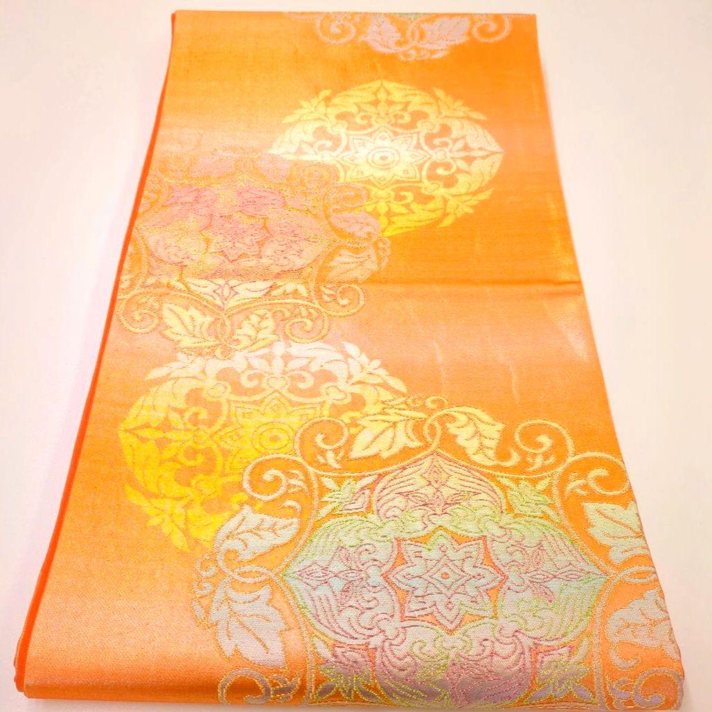 2511# Japanese Vintage Fukuro Obi Belt Kimono Fabric Silk Traditional Orange