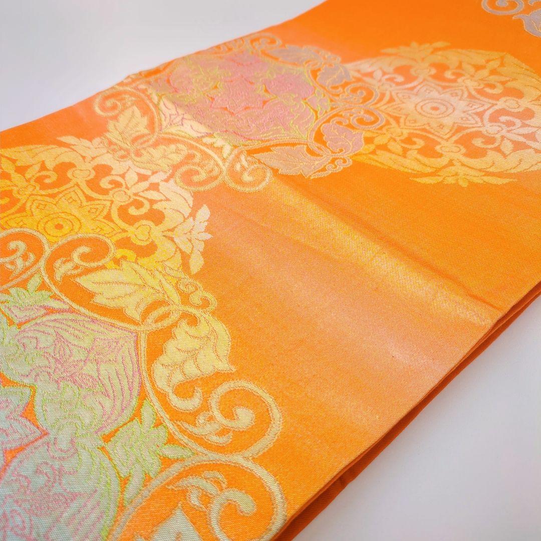 2511# Japanese Vintage Fukuro Obi Belt Kimono Fabric Silk Traditional Orange