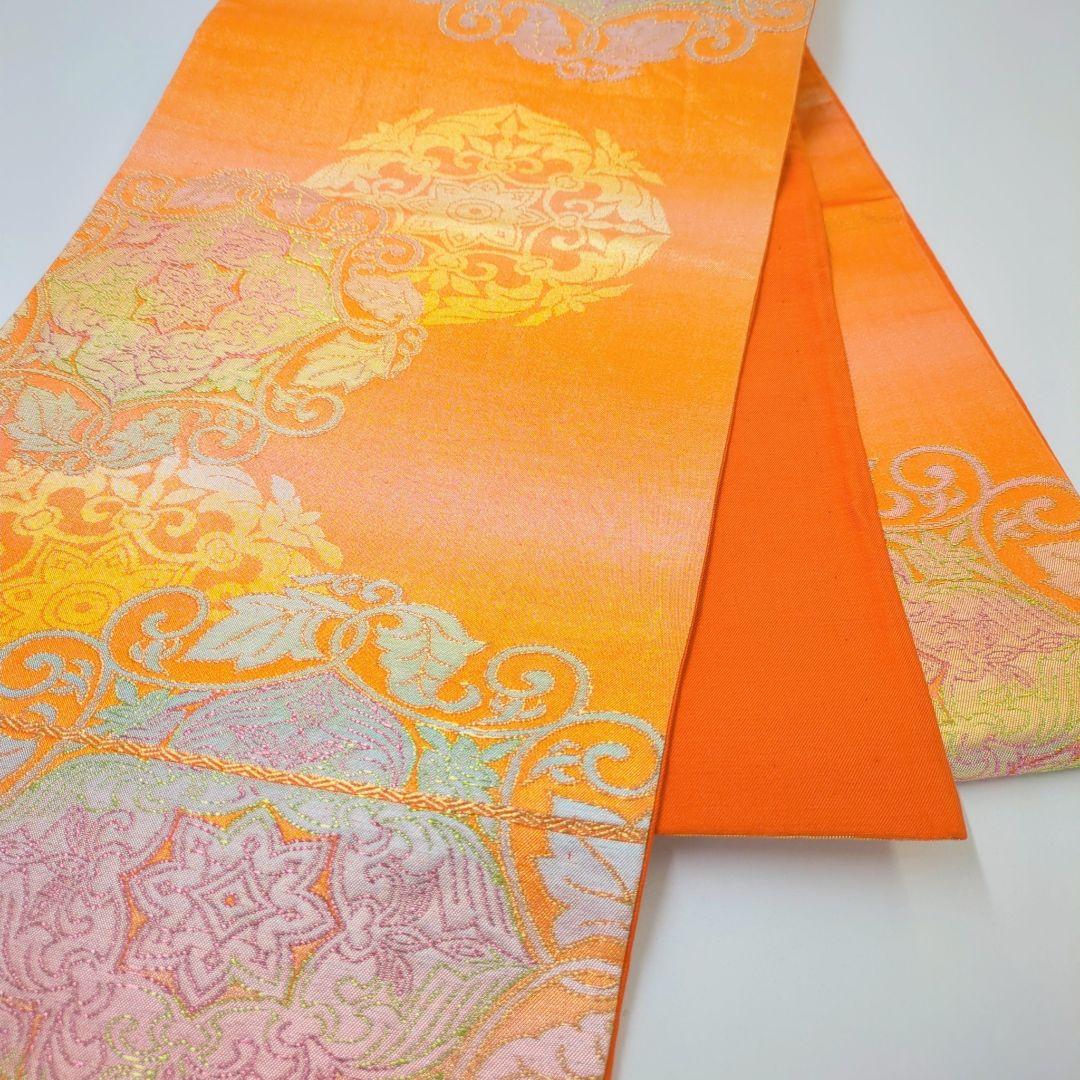 2511# Japanese Vintage Fukuro Obi Belt Kimono Fabric Silk Traditional Orange