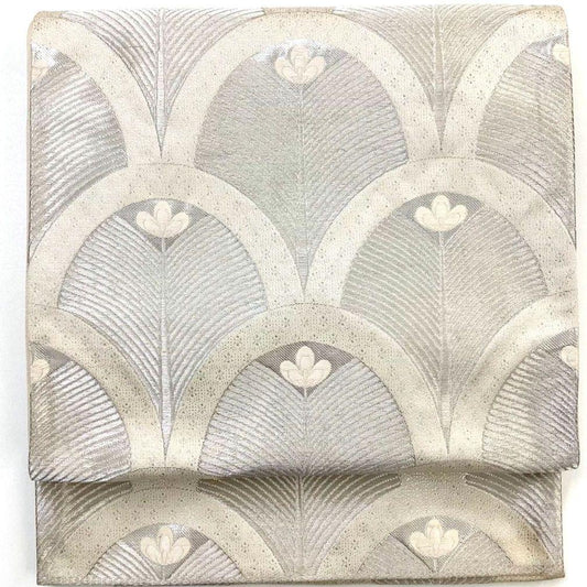 4986# Japanese Vintage Fukuro Obi Belt Kimono Fabric Silk Traditional Silver
