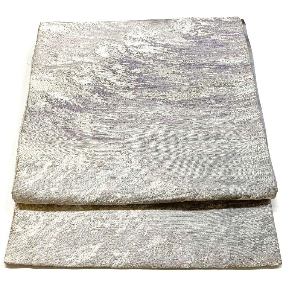 5071# Japanese Vintage Fukuro Obi Belt Kimono Fabric Silk Traditional Silver
