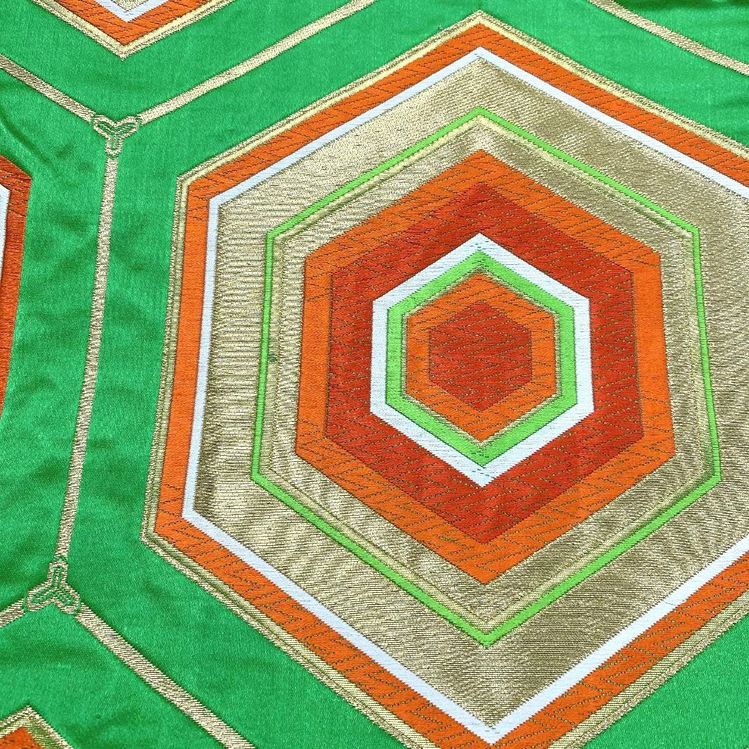 3808# Japanese Vintage Fukuro Obi Belt Kimono Fabric Silk Traditional Green