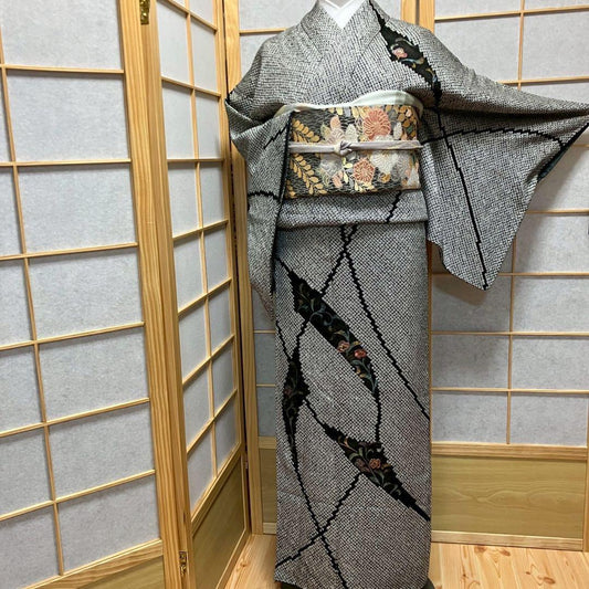 4883# Japanese Kimono Vintage Womens Silk Fabric Robe Kimono only sold Shibori