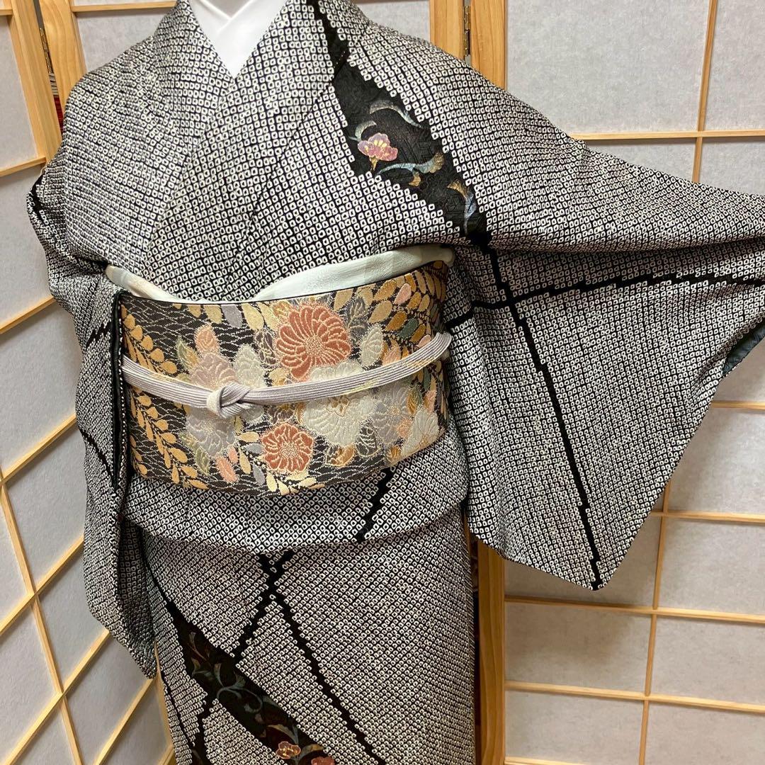 4883# Japanese Kimono Vintage Womens Silk Fabric Robe Kimono only sold Shibori