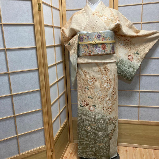 3113# Japanese Kimono Vintage Womens Silk Fabric Robe Kimono only sold Shibori
