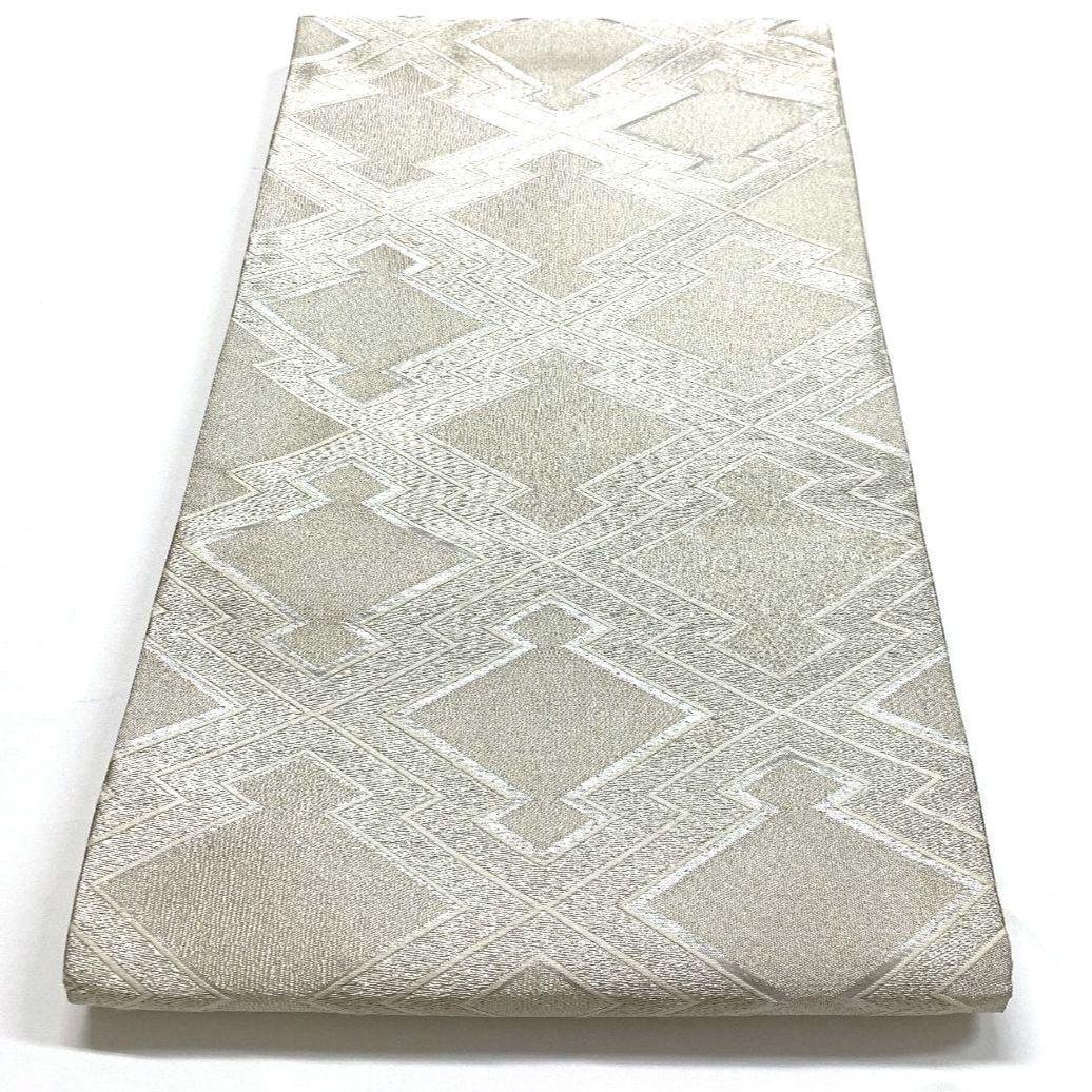 4456# Japanese Vintage Fukuro Obi Belt Kimono Fabric Silk Traditional Silver