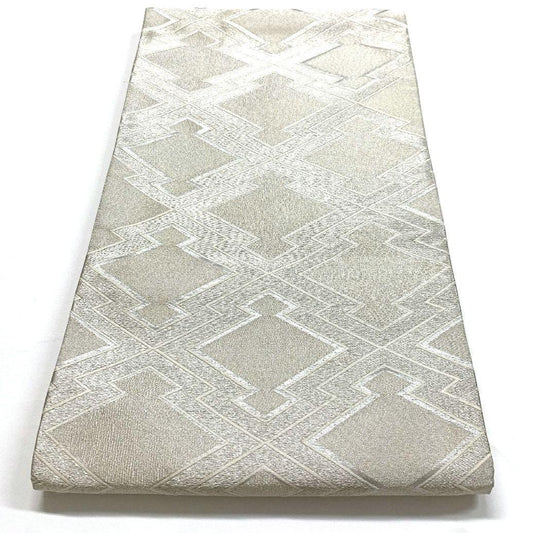 4456# Japanese Vintage Fukuro Obi Belt Kimono Fabric Silk Traditional Silver