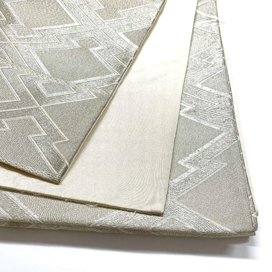 4456# Japanese Vintage Fukuro Obi Belt Kimono Fabric Silk Traditional Silver
