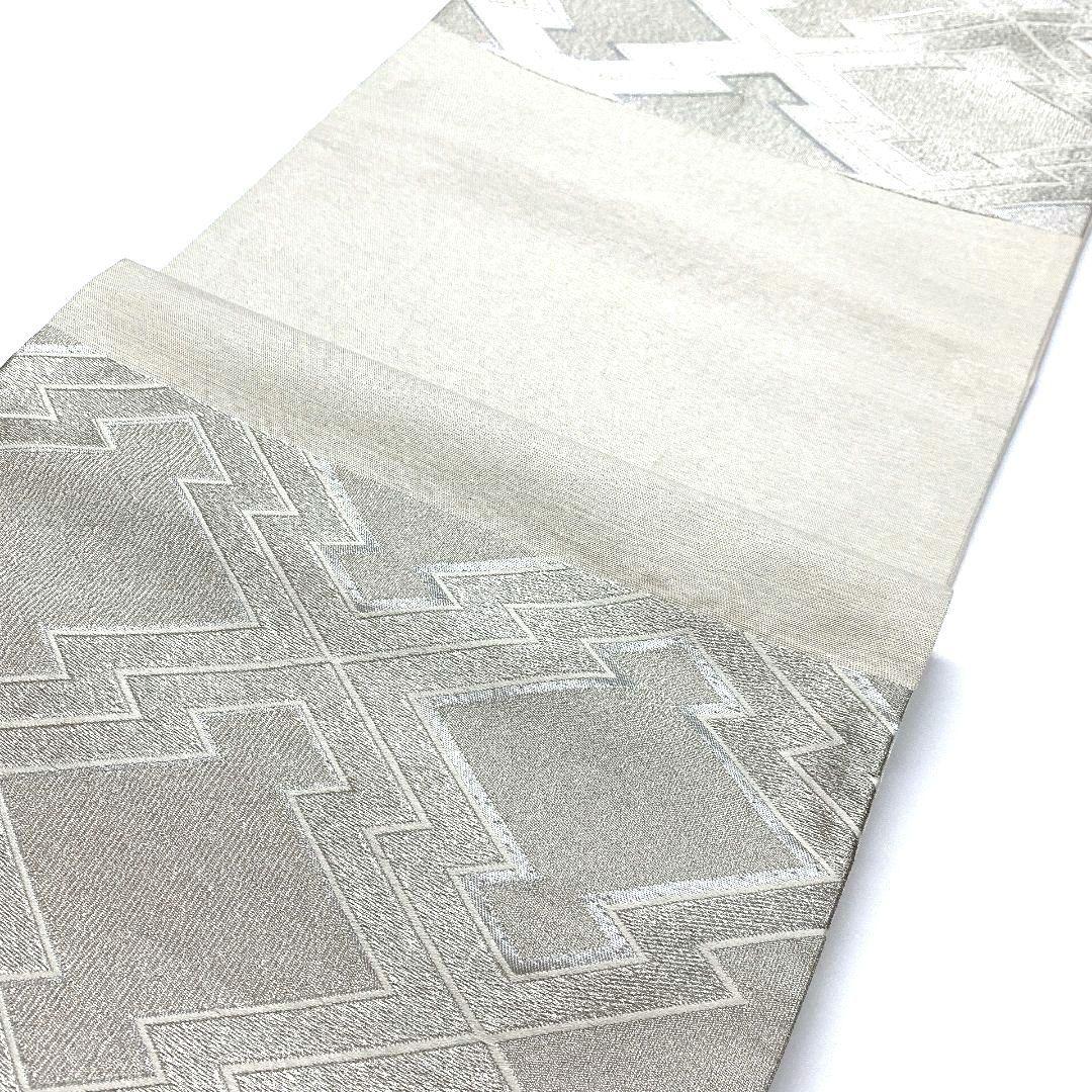 4456# Japanese Vintage Fukuro Obi Belt Kimono Fabric Silk Traditional Silver