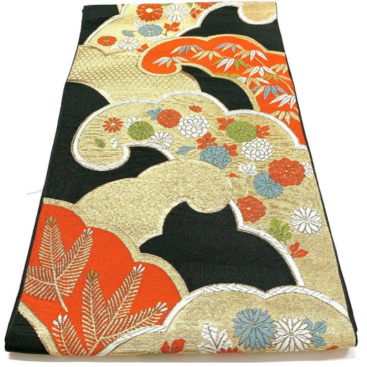 4522# Japanese Vintage Fukuro Obi Belt Kimono Fabric Silk Traditional Untailored