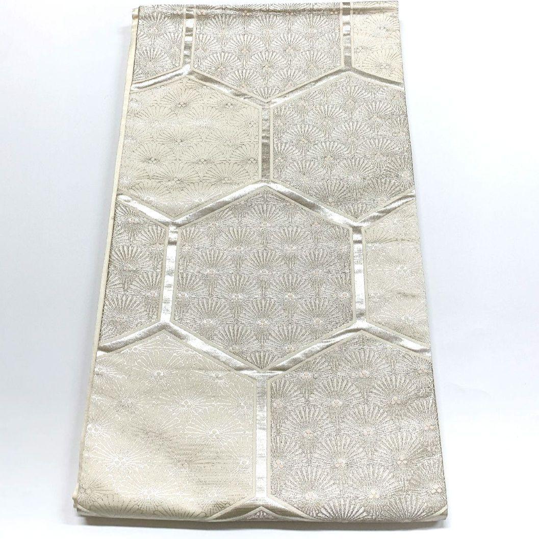 4089# Japanese Vintage Fukuro Obi Belt Kimono Fabric Silk Traditional Silver