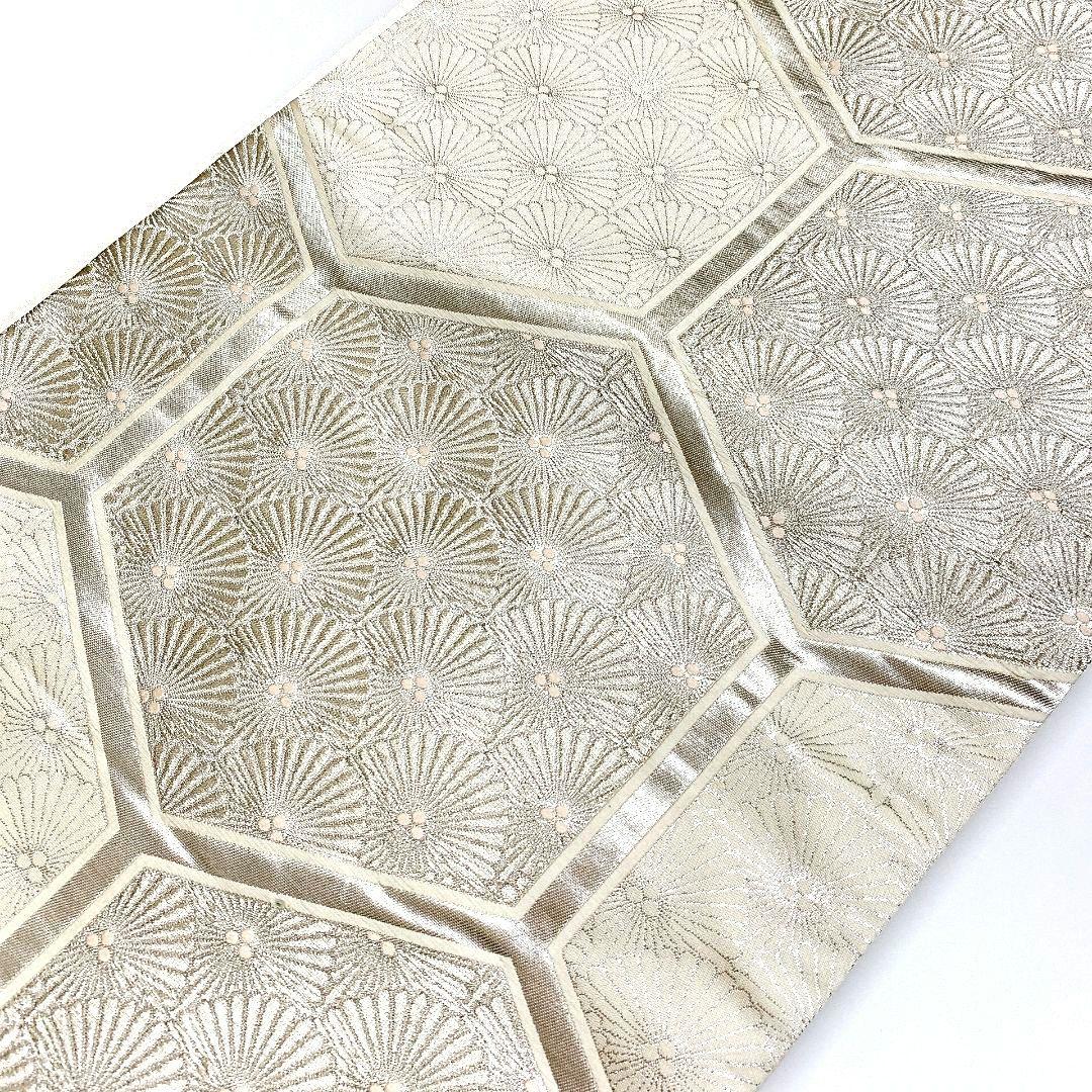4089# Japanese Vintage Fukuro Obi Belt Kimono Fabric Silk Traditional Silver