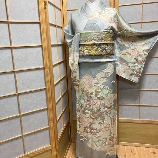 5454# Japanese Kimono Vintage Womens Silk Fabric Robe Kimono only sold Shibori