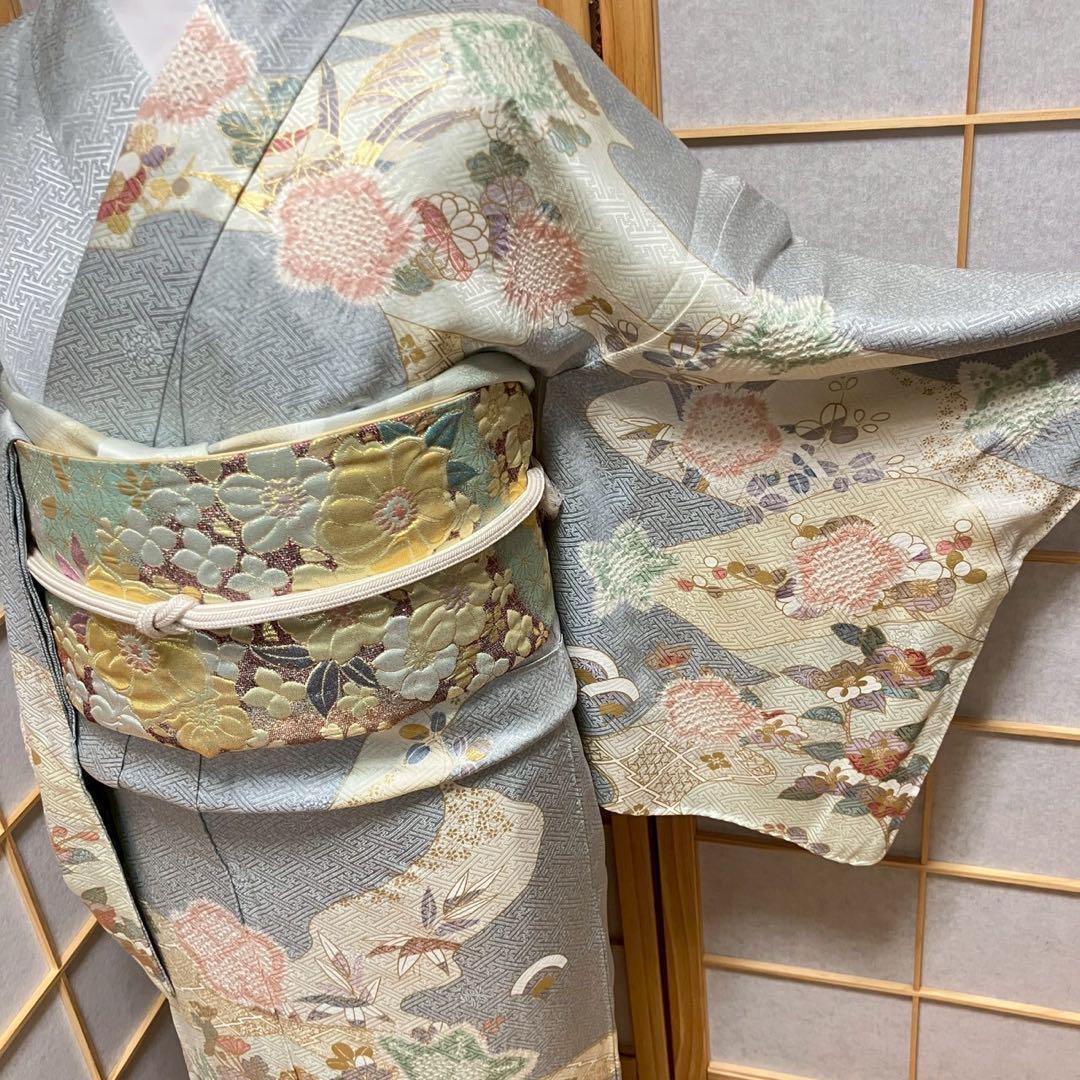 5454# Japanese Kimono Vintage Womens Silk Fabric Robe Kimono only sold Shibori