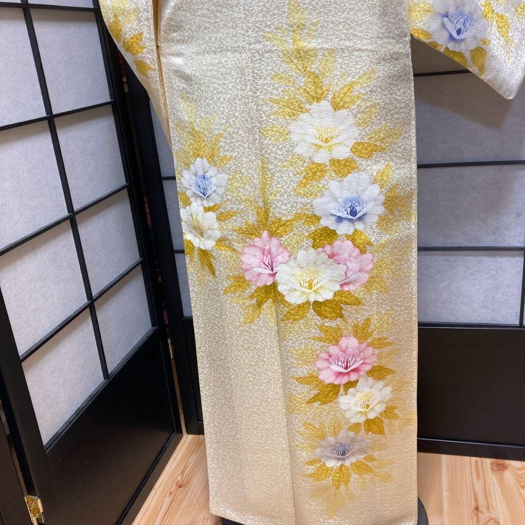 3906# Japanese Kimono Vintage Womens Silk Fabric Robe Kimono only sold Yellow