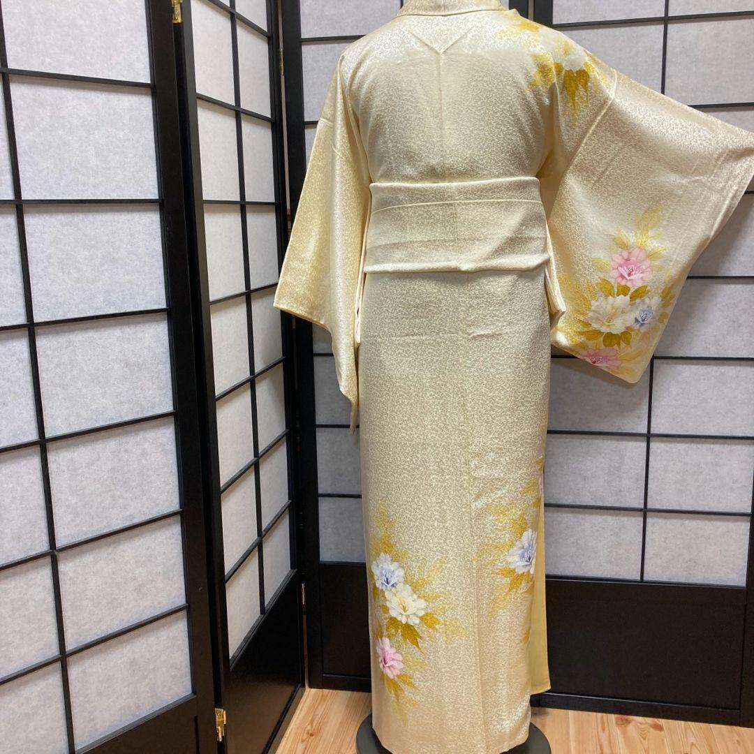 3906# Japanese Kimono Vintage Womens Silk Fabric Robe Kimono only sold Yellow