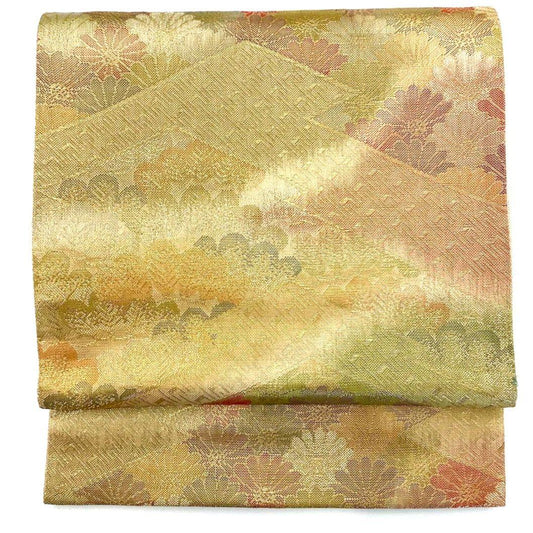 4926# Japanese Vintage Fukuro Obi Belt Kimono Fabric Silk Traditional Gold