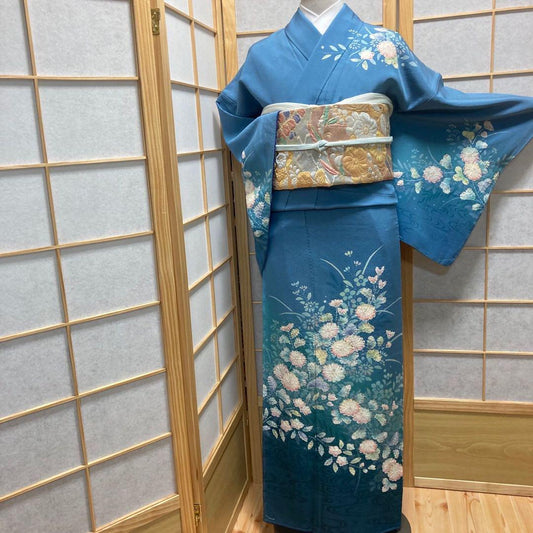3119# Japanese Kimono Vintage Womens Silk Fabric Robe Kimono only sold Unused