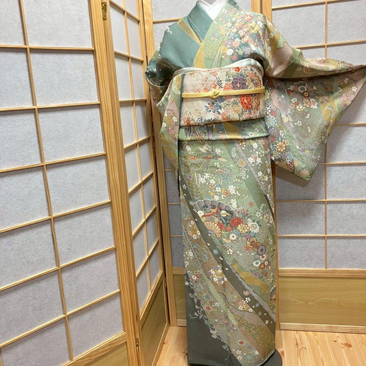 4405# Japanese Kimono Vintage Womens Silk Fabric Robe Kimono only sold