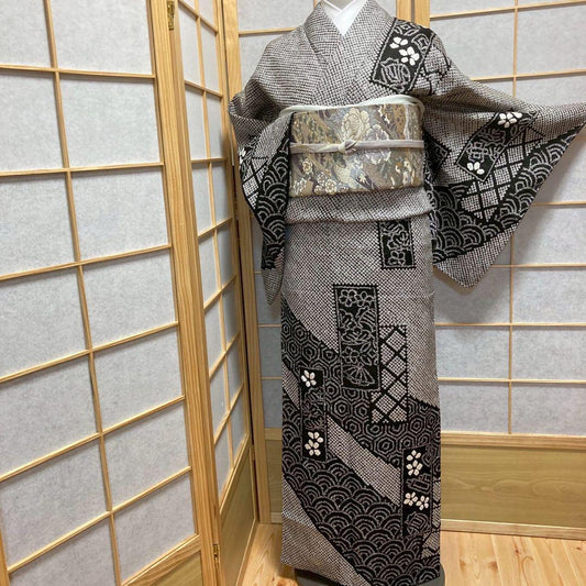 3933# Japanese Kimono Vintage Womens Silk Fabric Robe Kimono only sold Shibori