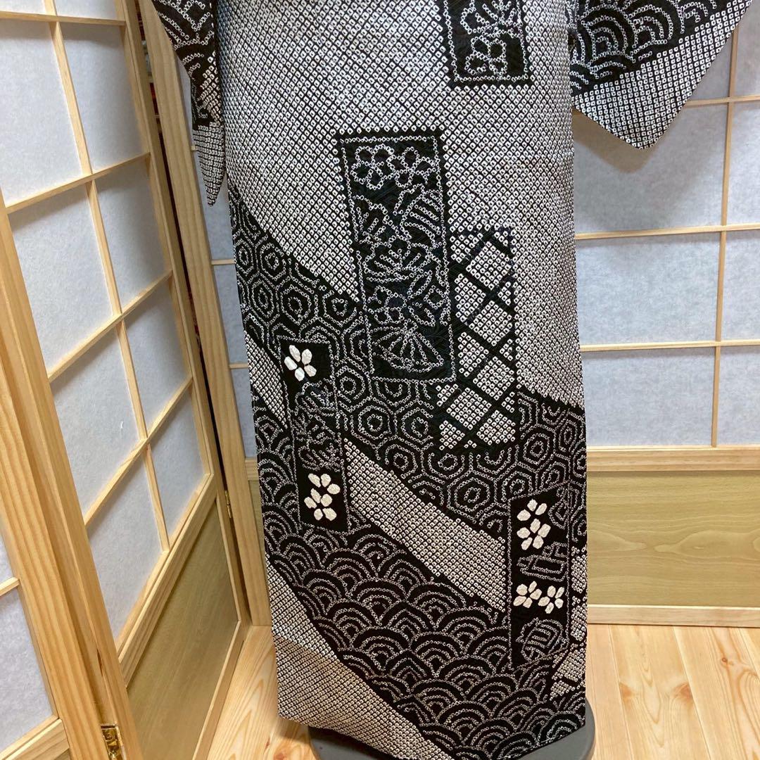 3933# Japanese Kimono Vintage Womens Silk Fabric Robe Kimono only sold Shibori