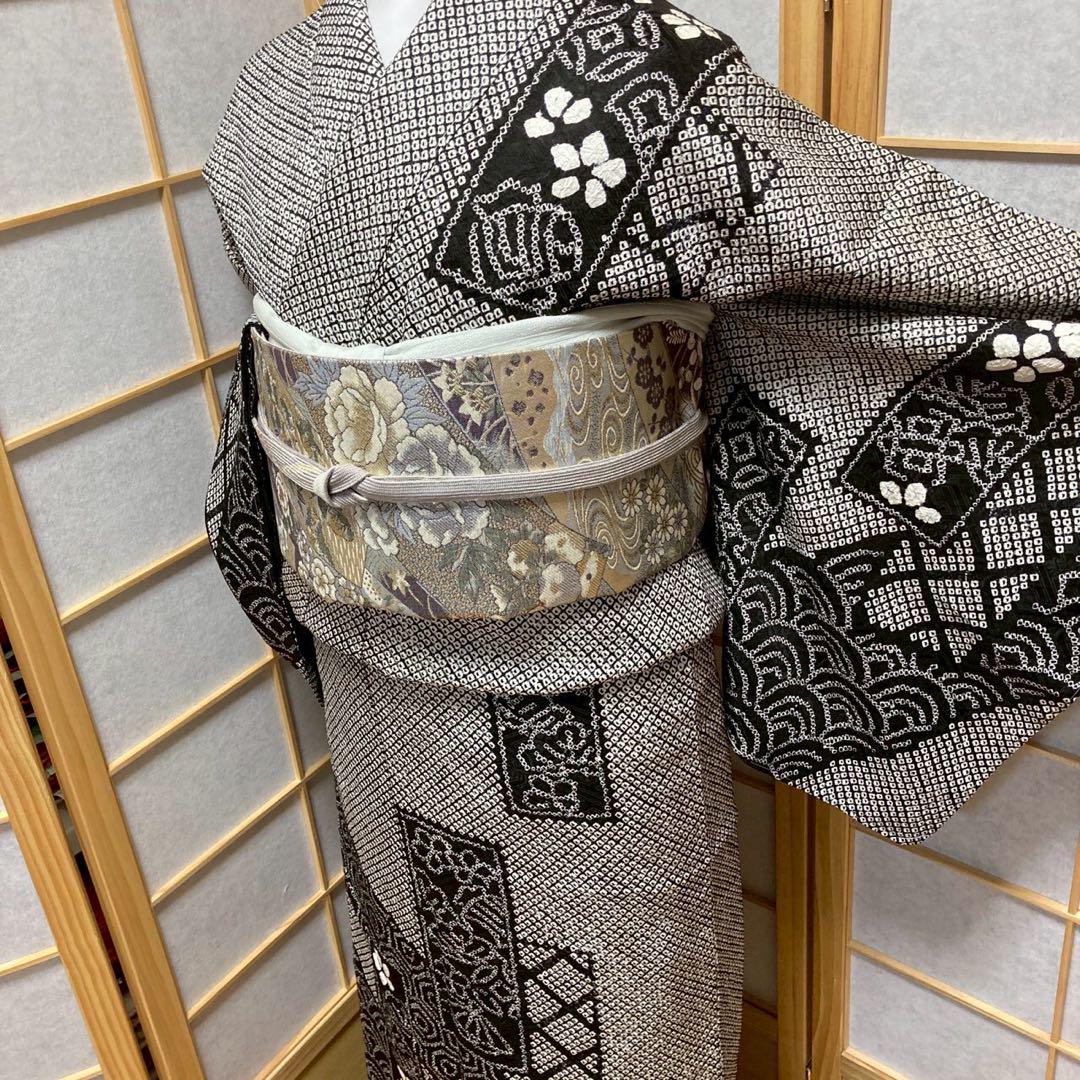 3933# Japanese Kimono Vintage Womens Silk Fabric Robe Kimono only sold Shibori