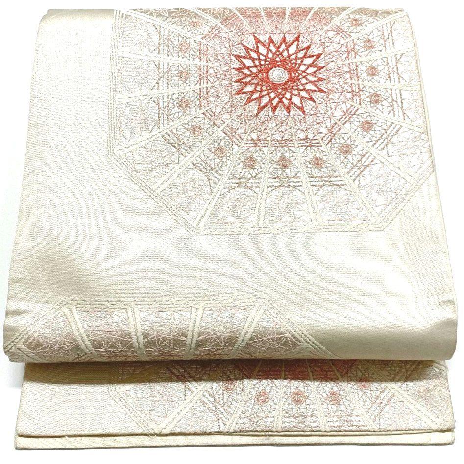 3807# Japanese Vintage Fukuro Obi Belt Kimono Fabric Silk Traditional Silver