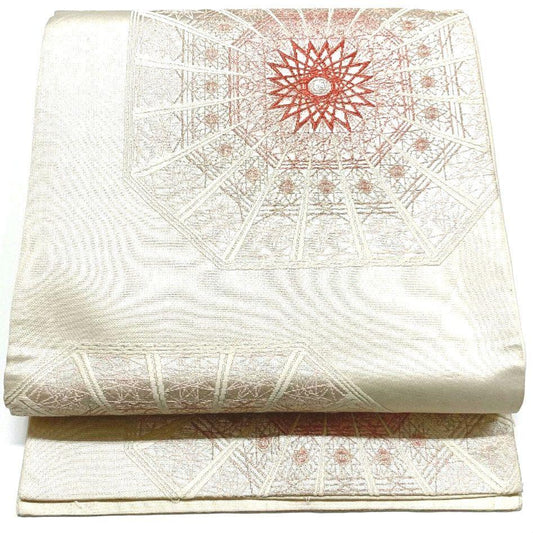 3807# Japanese Vintage Fukuro Obi Belt Kimono Fabric Silk Traditional Silver