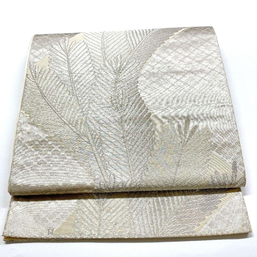 5080# Japanese Vintage Fukuro Obi Belt Kimono Fabric Silk Traditional Silver