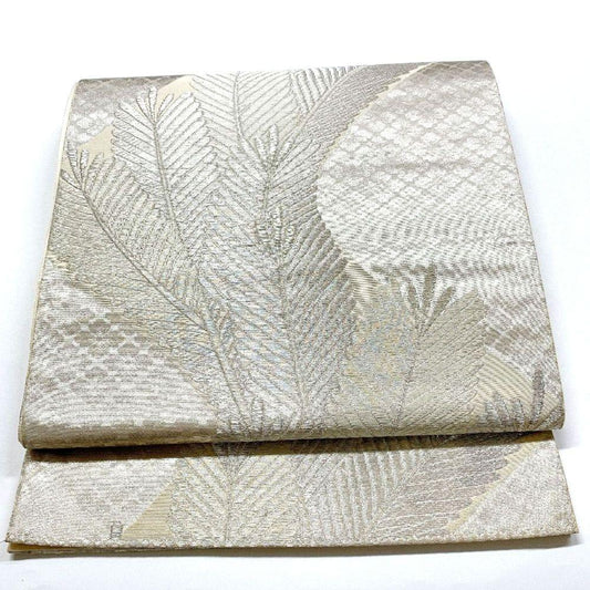 5080# Japanese Vintage Fukuro Obi Belt Kimono Fabric Silk Traditional Silver