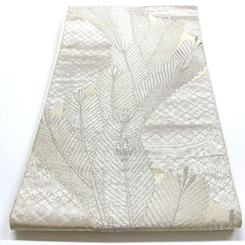 5080# Japanese Vintage Fukuro Obi Belt Kimono Fabric Silk Traditional Silver
